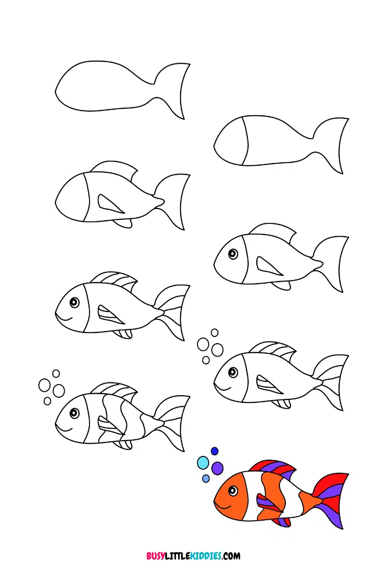 Easy Fish Drawing- Step by Step Printable - Crafty Morning
